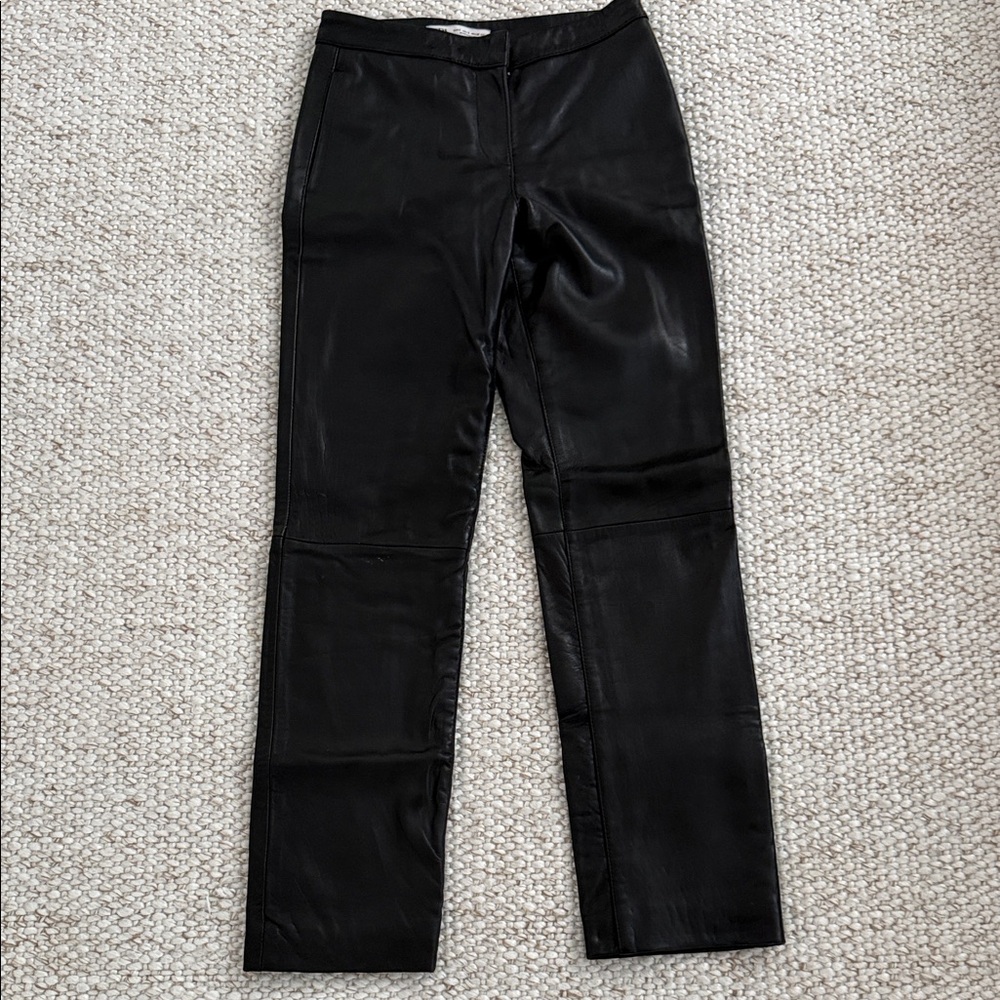 Zara Black Straight Leg Pants. Real leather.